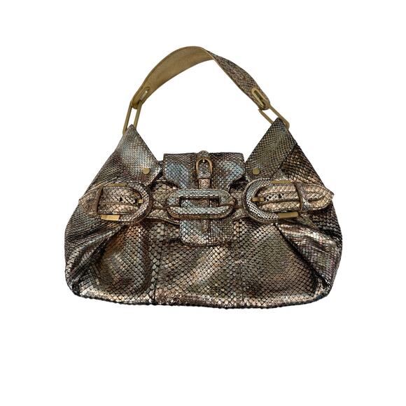 Jimmy Choo Python Tulita Shoulder Bag in Metallic Gold/Silver - Picture 1 of 12
